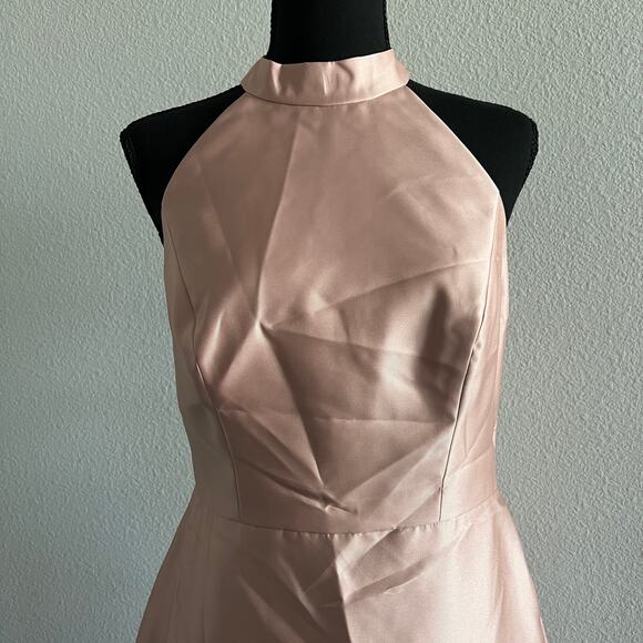 Alfred Sung Dress Size 8 Satin Twill Halter High Neck Toasted Sugar Gown D772 - Picture 5 of 15